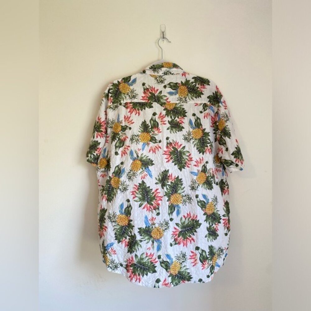 Vatpave Men's Hawaiian Floral Button-Down Shirt XL White Cotton Blend Short Slee - Picture 4 of 7